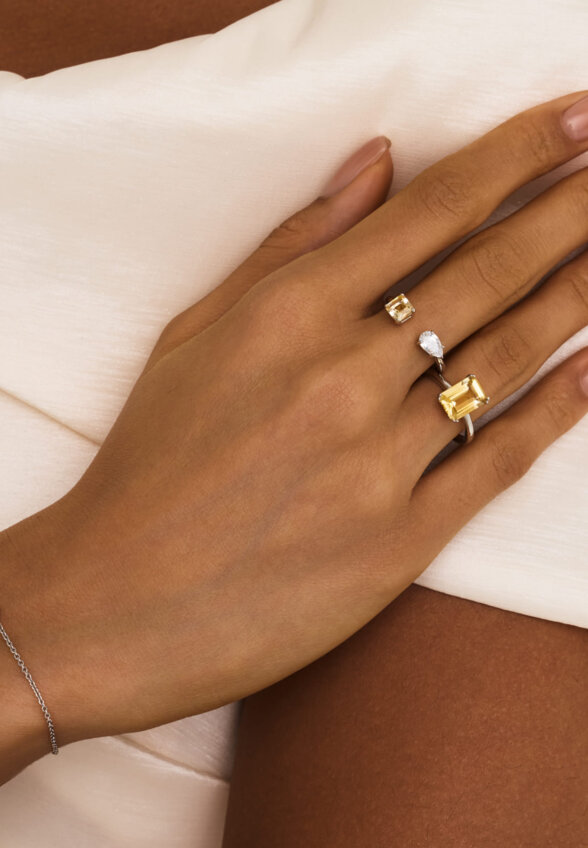 Серебряное кольцо ЭЙФОРИЯ с цитрином Эмеральд MIE