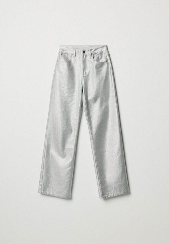 Джинсы Wide Leg с эффектом металлик