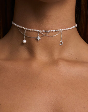 Серебряное колье-чокер ГАЛАТЕЯ с натуральным жемчугом MIE женщинам