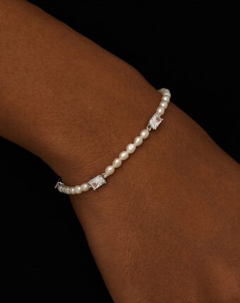 Серебряный браслет СИЦИЛИЯ из жемчуга с белыми фианитами MIE женщинам