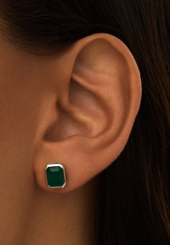 Серебряные серьги ГАРМОНИЯ с зеленым агатом MIE