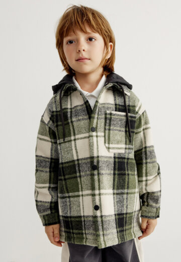 Куртка-рубашка в клетку с капюшоном детская