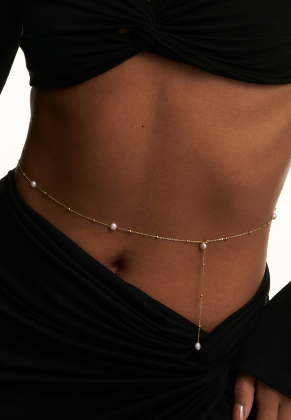 Позолоченное колье-галстук из серебра с барочным жемчугом MIE