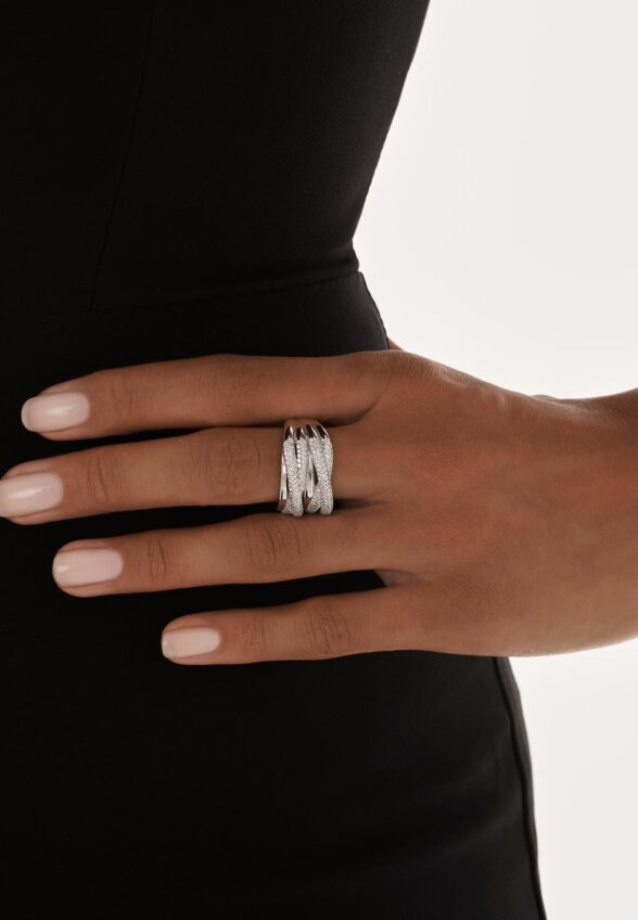 Кольцо многослойное с фианитами серебряное MIE