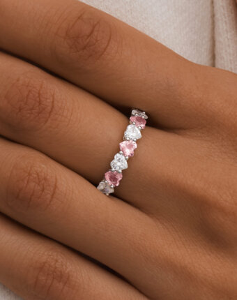 Серебряное кольцо ЛЮБОВЬ с белыми и розовыми сердцами MIE женщинам