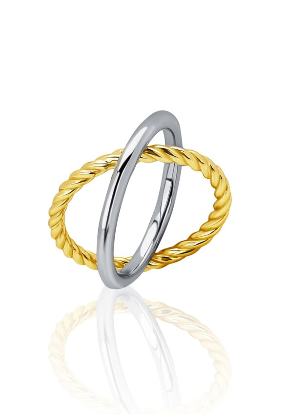 Двойное комбинированное кольцо из серебра биколор MIE