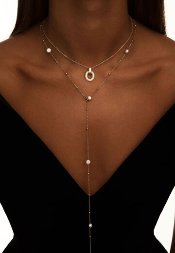 Позолоченное колье-галстук из серебра с барочным жемчугом MIE