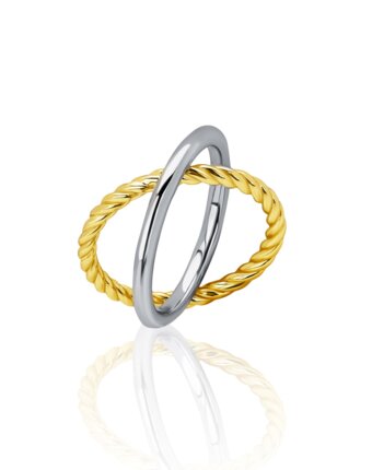 Двойное комбинированное кольцо из серебра биколор MIE женщинам