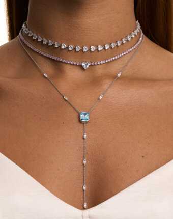 Серебряное колье-галстук ПОЛНОЧЬ с голубым фианитом в огранке Эмеральд MIE женщинам