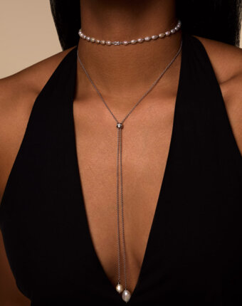 Серебряное колье-галстук СИЦИЛИЯ с жемчугом MIE женщинам