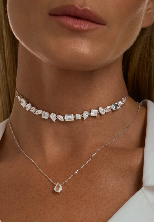 Серебряное колье ЭРОС на тонкой цепочке с горным хрусталем MIE