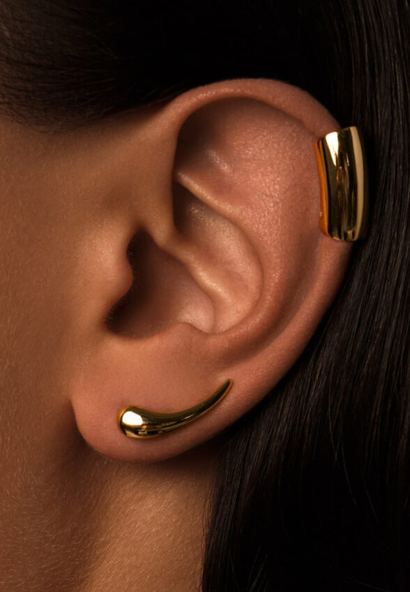 Серебряные серьги-клаймберы в покрытии желтое золото MIE