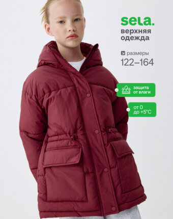 Стеганая куртка с кулиской на талии для девочек детям