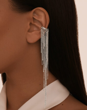 Акцентный кафф из серебра с длинными цепочками MIESTILO  MIE женщинам